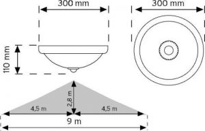 10650 Krom 360° Hareket Sensörlü LED'li Acil Aydınlatma Özellikli Tavan Armatürü şema